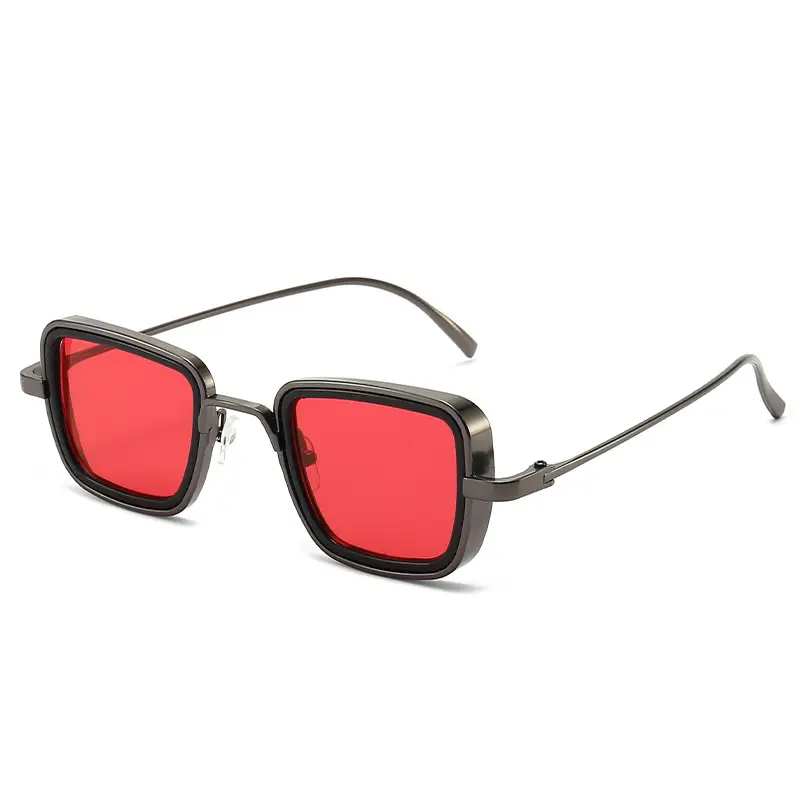 Men's Red Sunglasses Metal Steampunk Design - Image 6