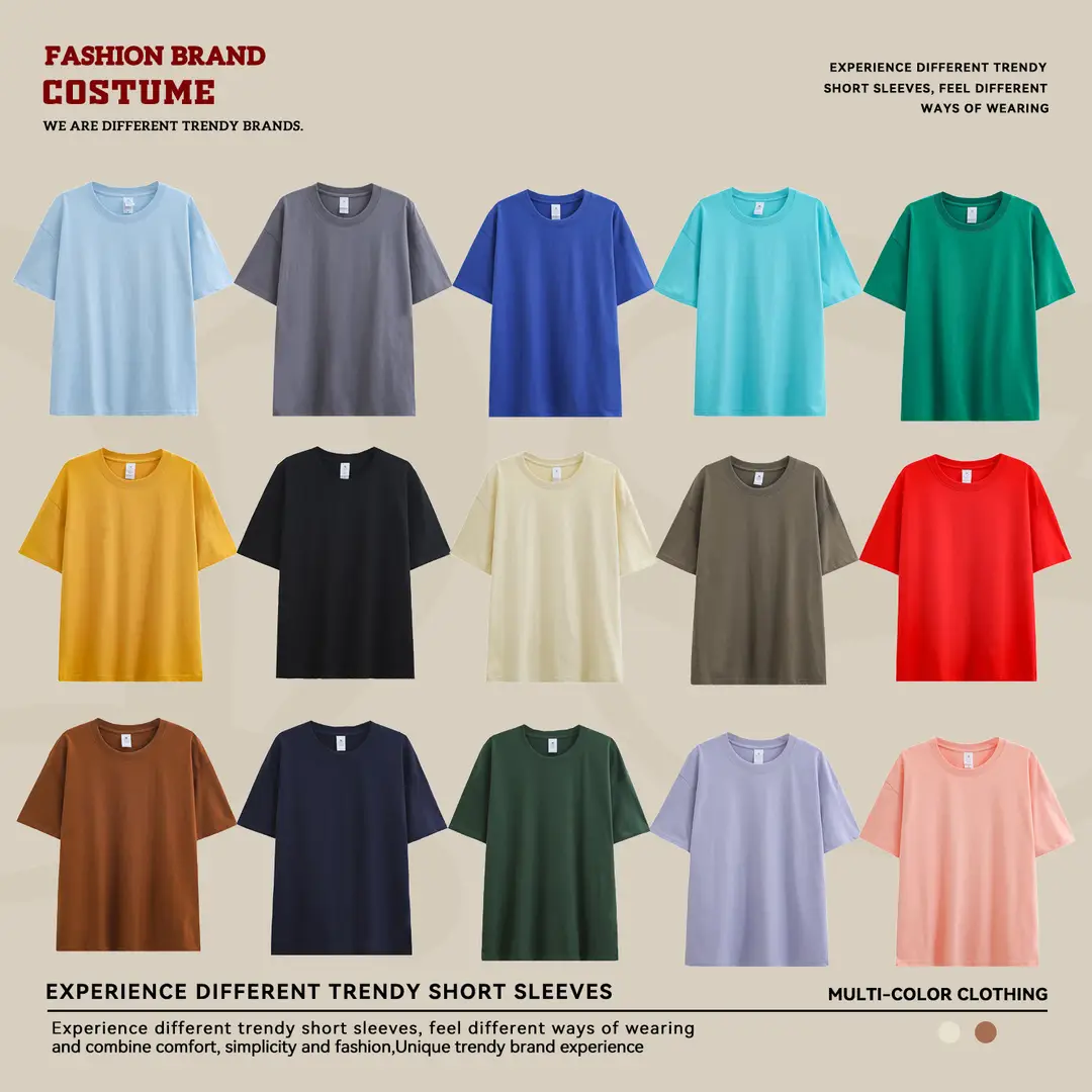 Trendy brand heavyweight 230g cotton shoulder short sleeve T-shirt women's spring and summer New loose couples half sleeve base shirt wholesale - Image 23