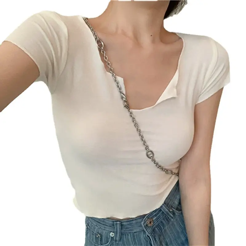 Women's Summer T-Shirt Brown Slim Fit Short Sleeve
