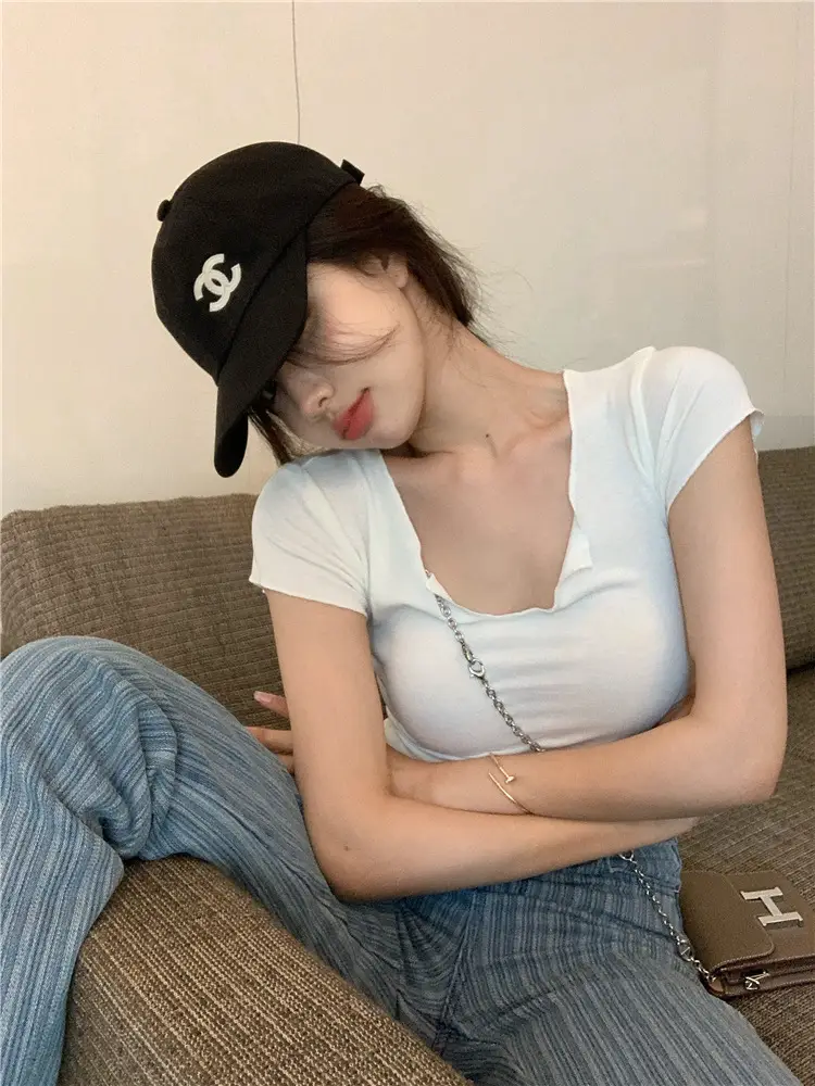 Women's Summer T-Shirt Brown Slim Fit Short Sleeve — feature 16