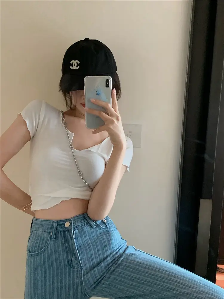 Women's Summer T-Shirt Brown Slim Fit Short Sleeve — feature 20