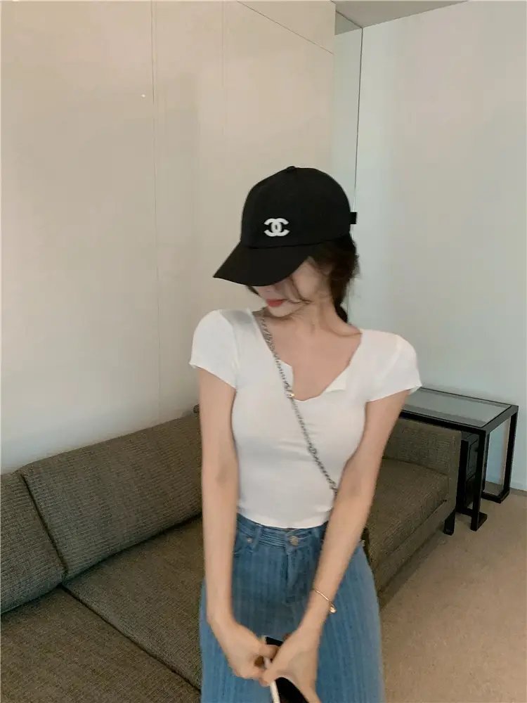 Women's Summer T-Shirt Brown Slim Fit Short Sleeve — feature 23