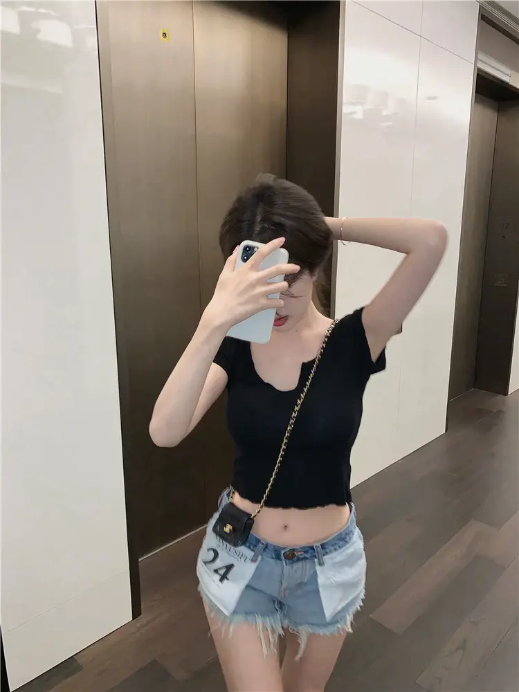 Women's Summer T-Shirt Brown Slim Fit Short Sleeve — feature 24