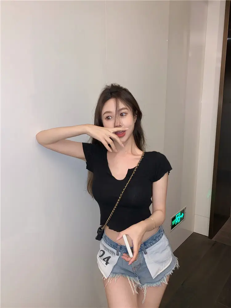 Women's Summer T-Shirt Brown Slim Fit Short Sleeve — feature 25