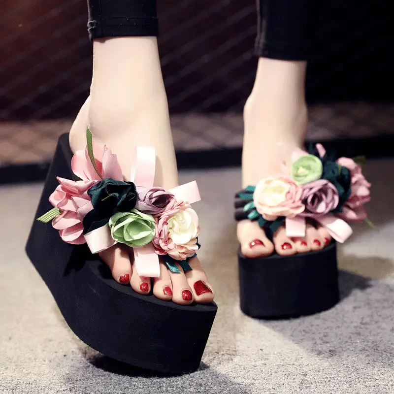 Women's Flower-Adorned Thick Wedge Sandals