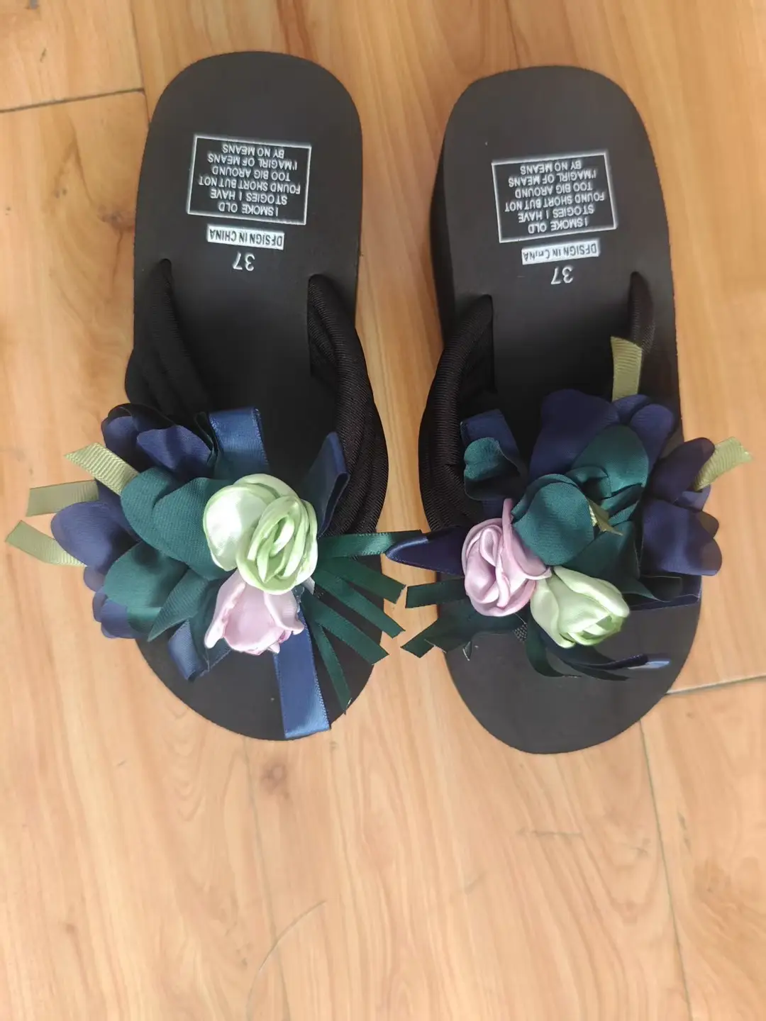 Wedge Thick-soled Flip-flops Women's Summer Outwear Fashionable Non-slip Muffin Beach Shoes Flower Seaside High-heeled Sandals - Image 4