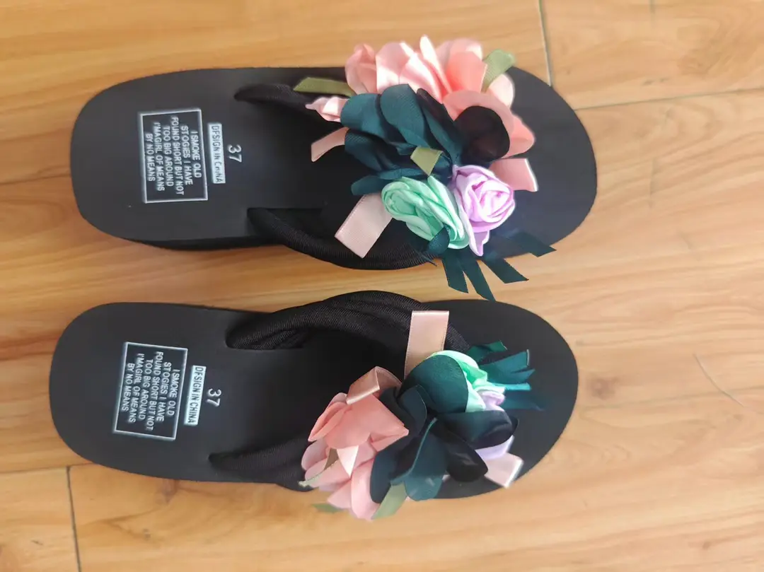 Wedge Thick-soled Flip-flops Women's Summer Outwear Fashionable Non-slip Muffin Beach Shoes Flower Seaside High-heeled Sandals - Image 5