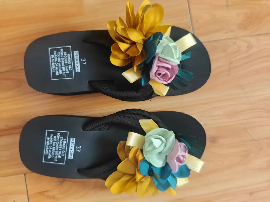 Wedge Thick-soled Flip-flops Women's Summer Outwear Fashionable Non-slip Muffin Beach Shoes Flower Seaside High-heeled Sandals - Image 6