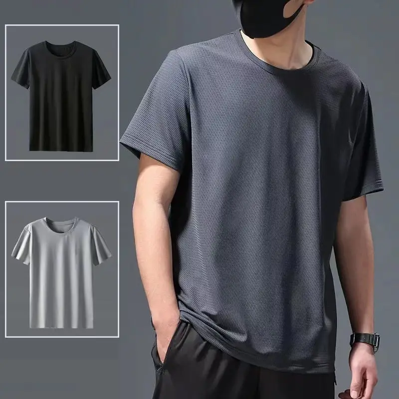 Men Ice Silk Mesh T-Shirt Grey Black 2-Pack - Image 16