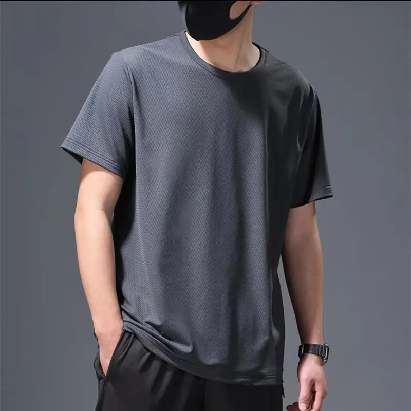 Men Ice Silk Mesh T-Shirt Grey Black 2-Pack - Image 14