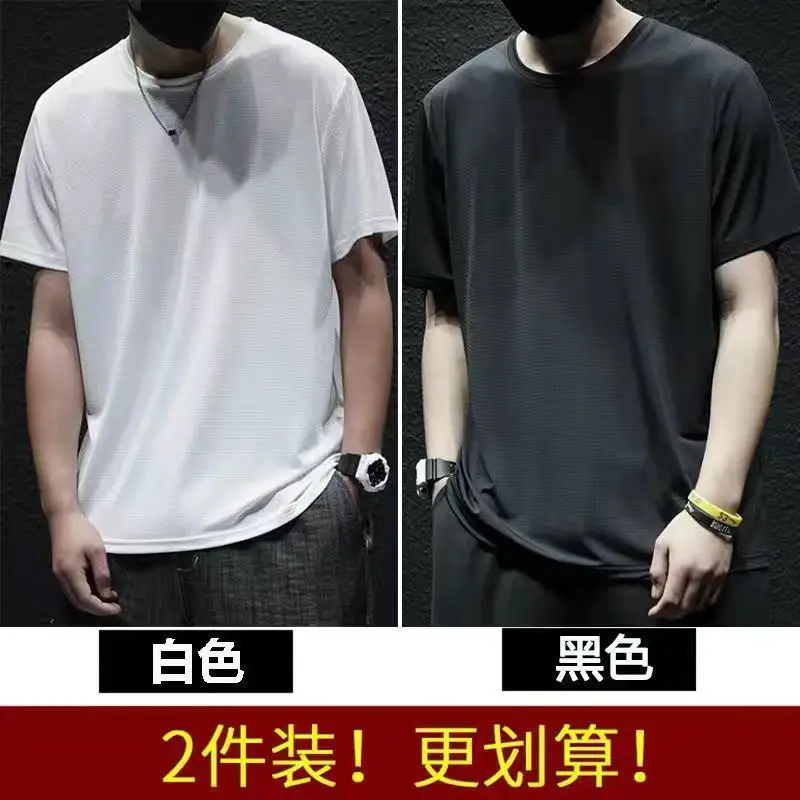 Men Ice Silk Mesh T-Shirt Grey Black 2-Pack - Image 2