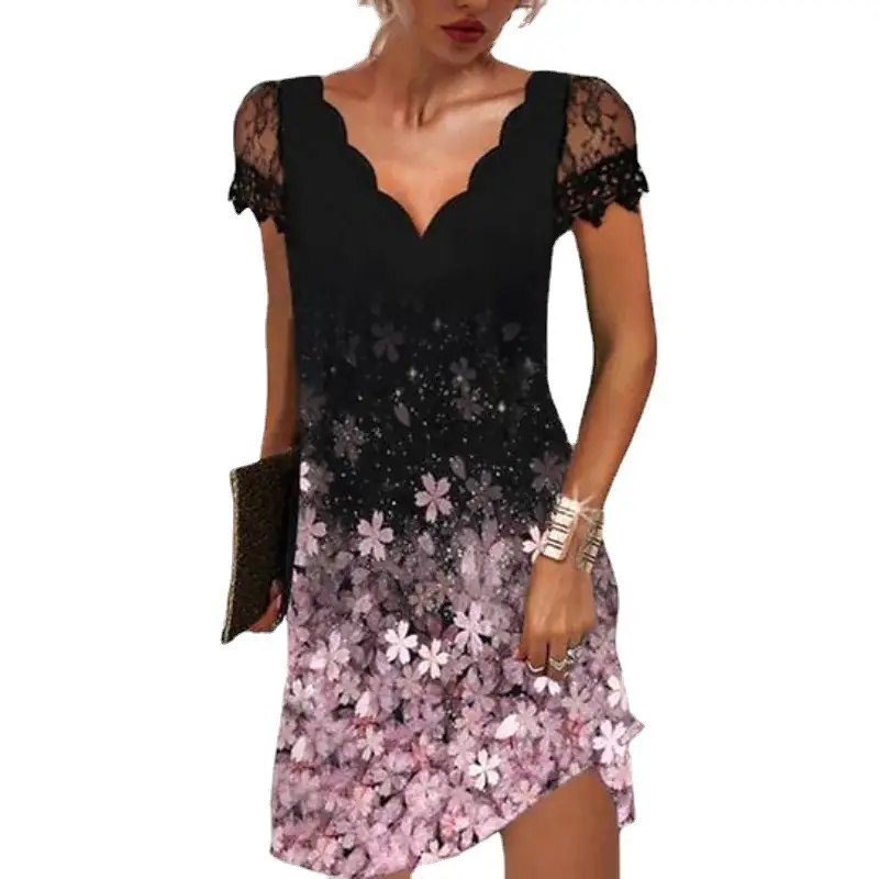 Black Floral Lace V-Neck Summer Dress for Women - Image 8