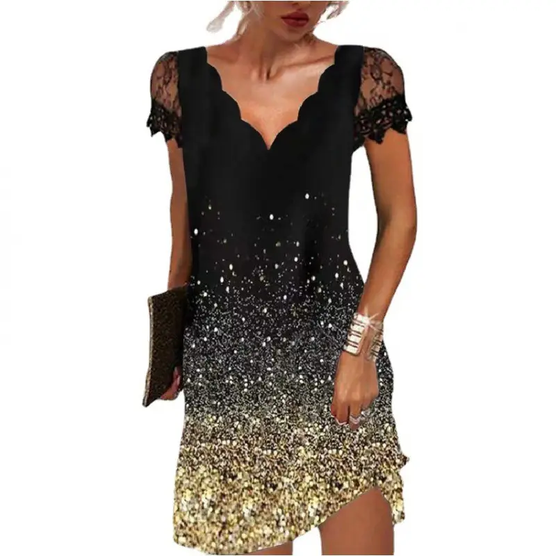 Black Floral Lace V-Neck Summer Dress for Women - Image 11