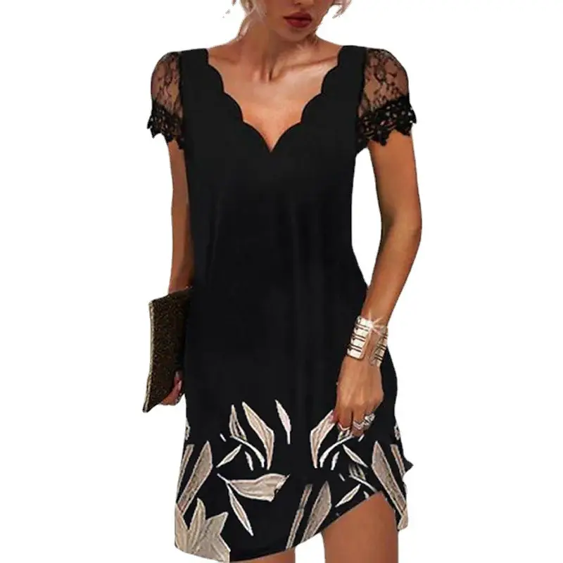 Black Floral Lace V-Neck Summer Dress for Women - Image 12