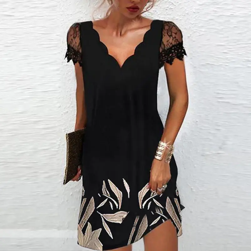 Black Floral Lace V-Neck Summer Dress for Women - Image 7