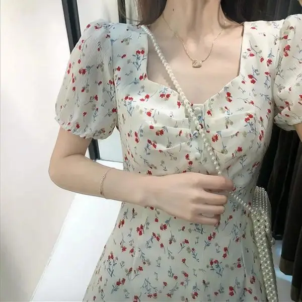 Floral Puff Sleeve Dress Fat Waist Large A-Line