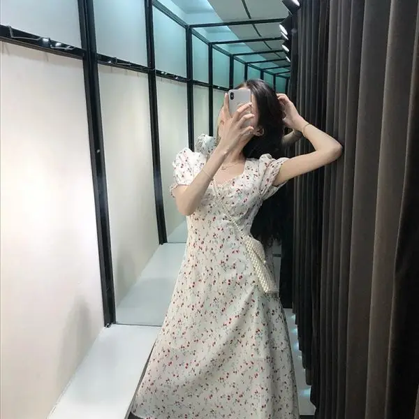 Floral Puff Sleeve Dress Fat Waist Large A-Line