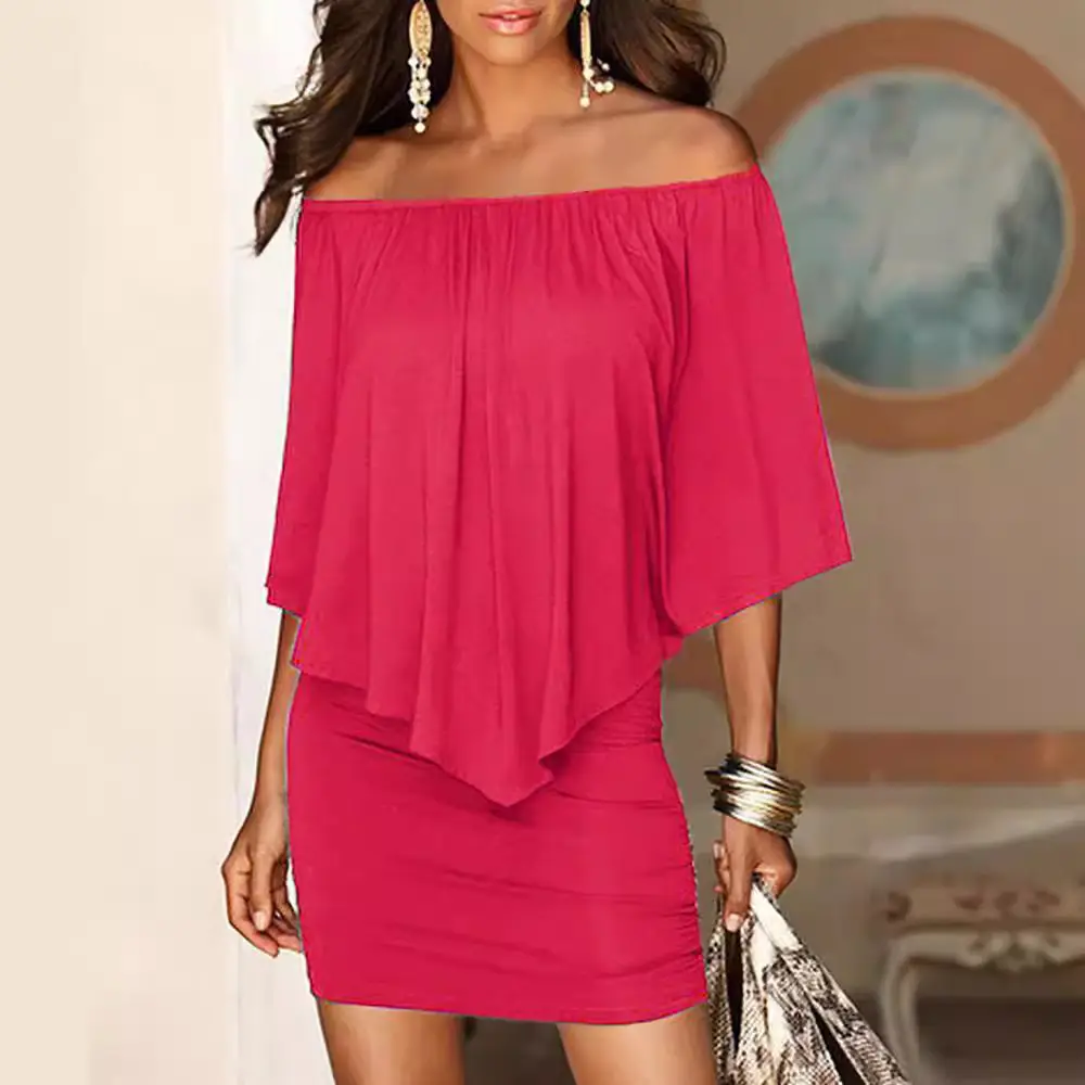 Women's Navy Blue Off-Shoulder Pleated Mini Dress - Image 14