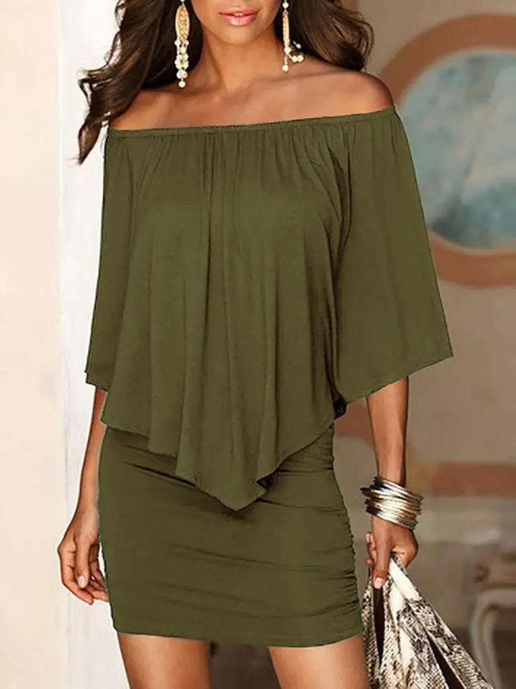 Women's Navy Blue Off-Shoulder Pleated Mini Dress - Image 6