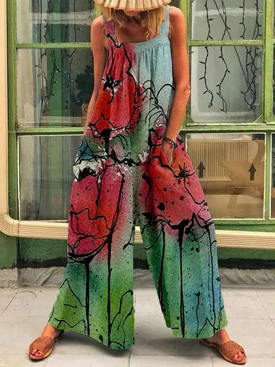 2024 Summer Printed Wide Leg Jumpsuit for Women - Image 5
