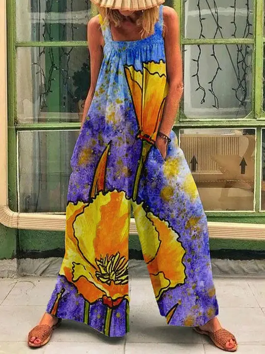 2024 Summer Printed Wide Leg Jumpsuit for Women - Image 6