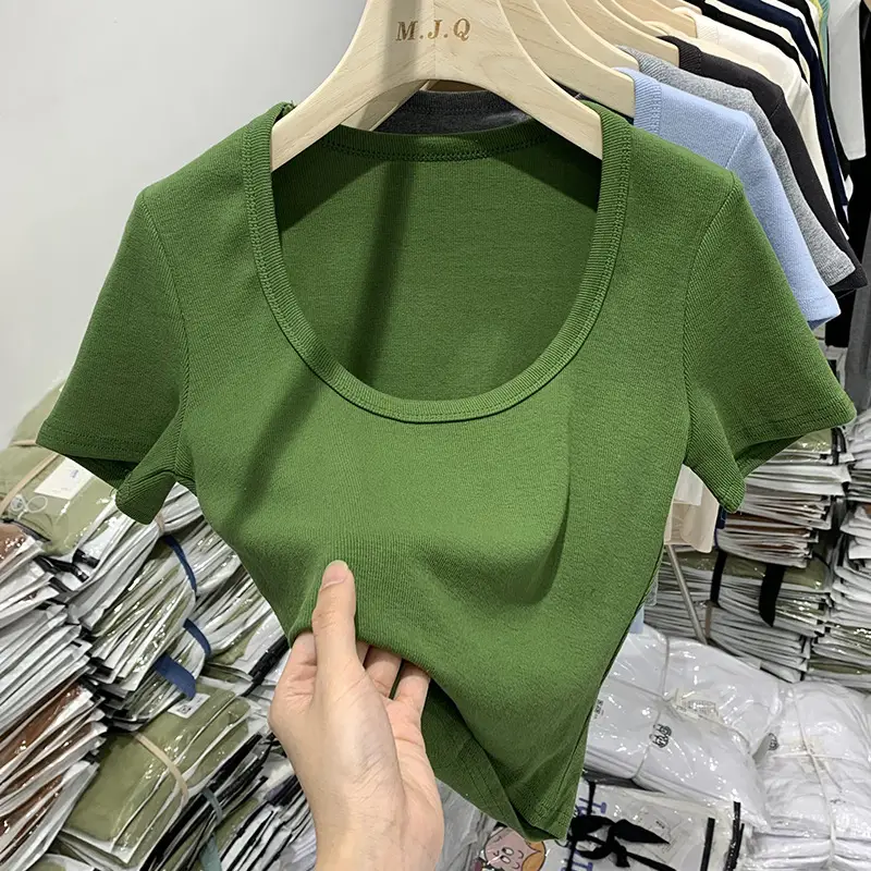 White U-Neck Short Sleeve T-Shirt Women - Image 2