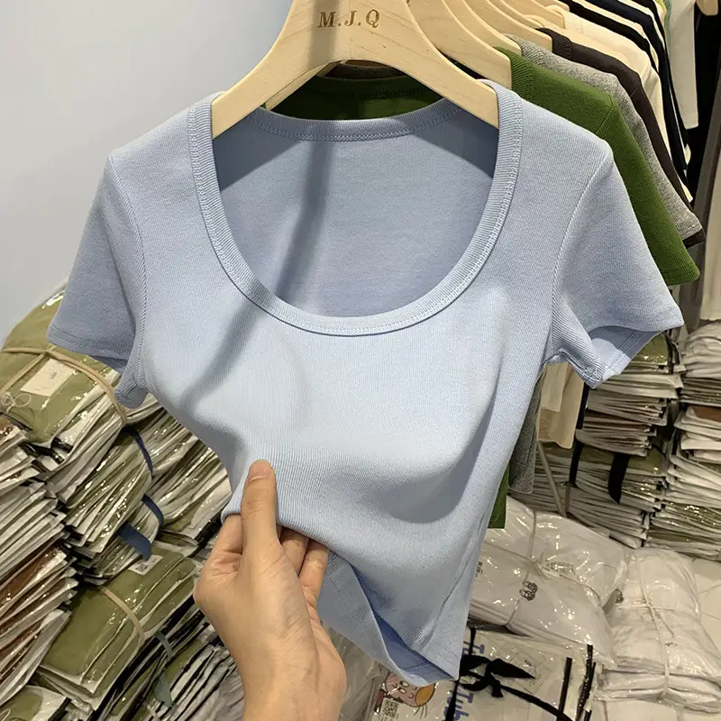 White U-Neck Short Sleeve T-Shirt Women - Image 5