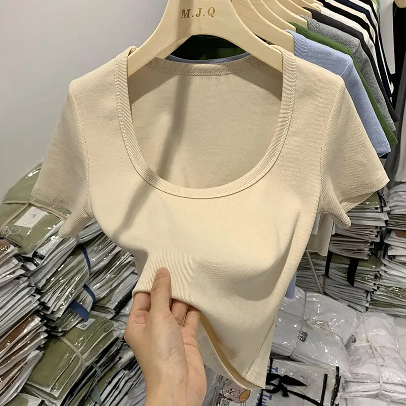 White U-Neck Short Sleeve T-Shirt Women - Image 6