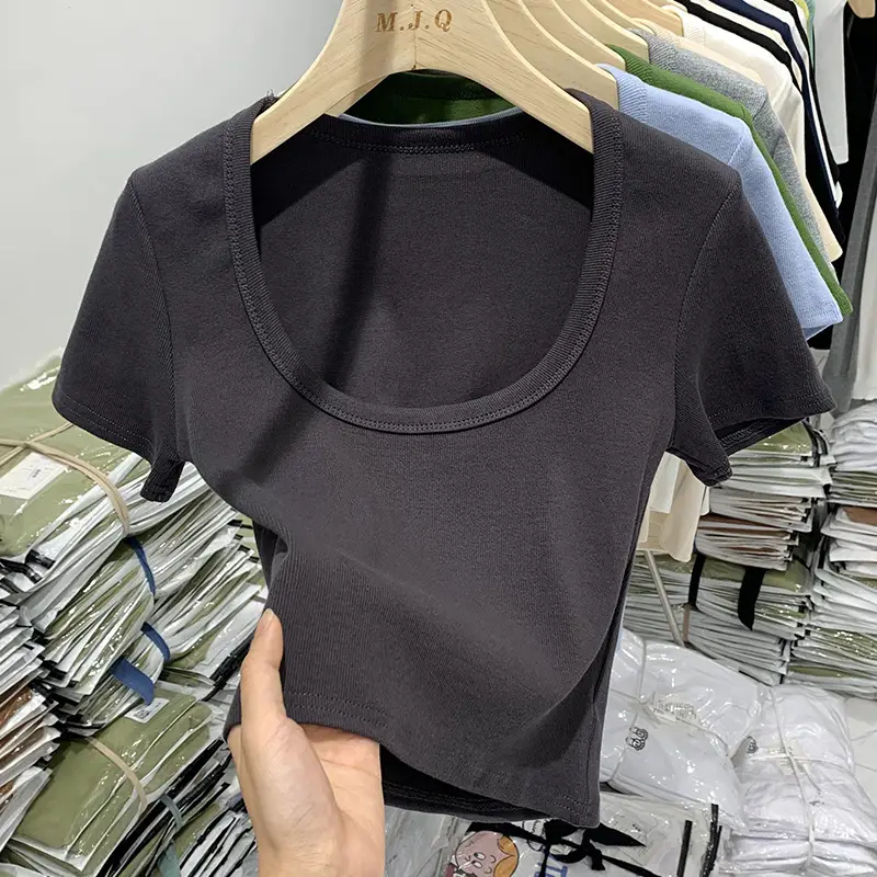 White U-Neck Short Sleeve T-Shirt Women - Image 7