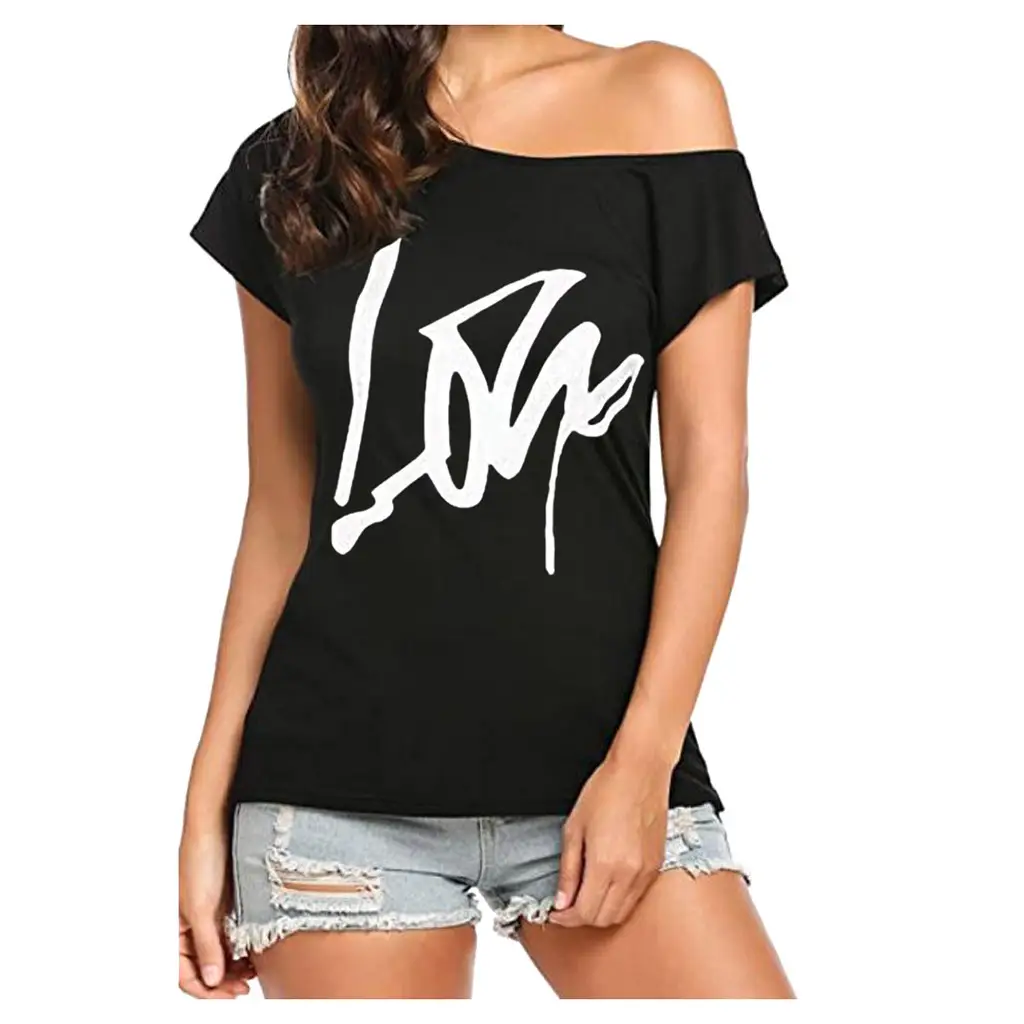 Black Love Letter Off-Shoulder T-Shirt Women