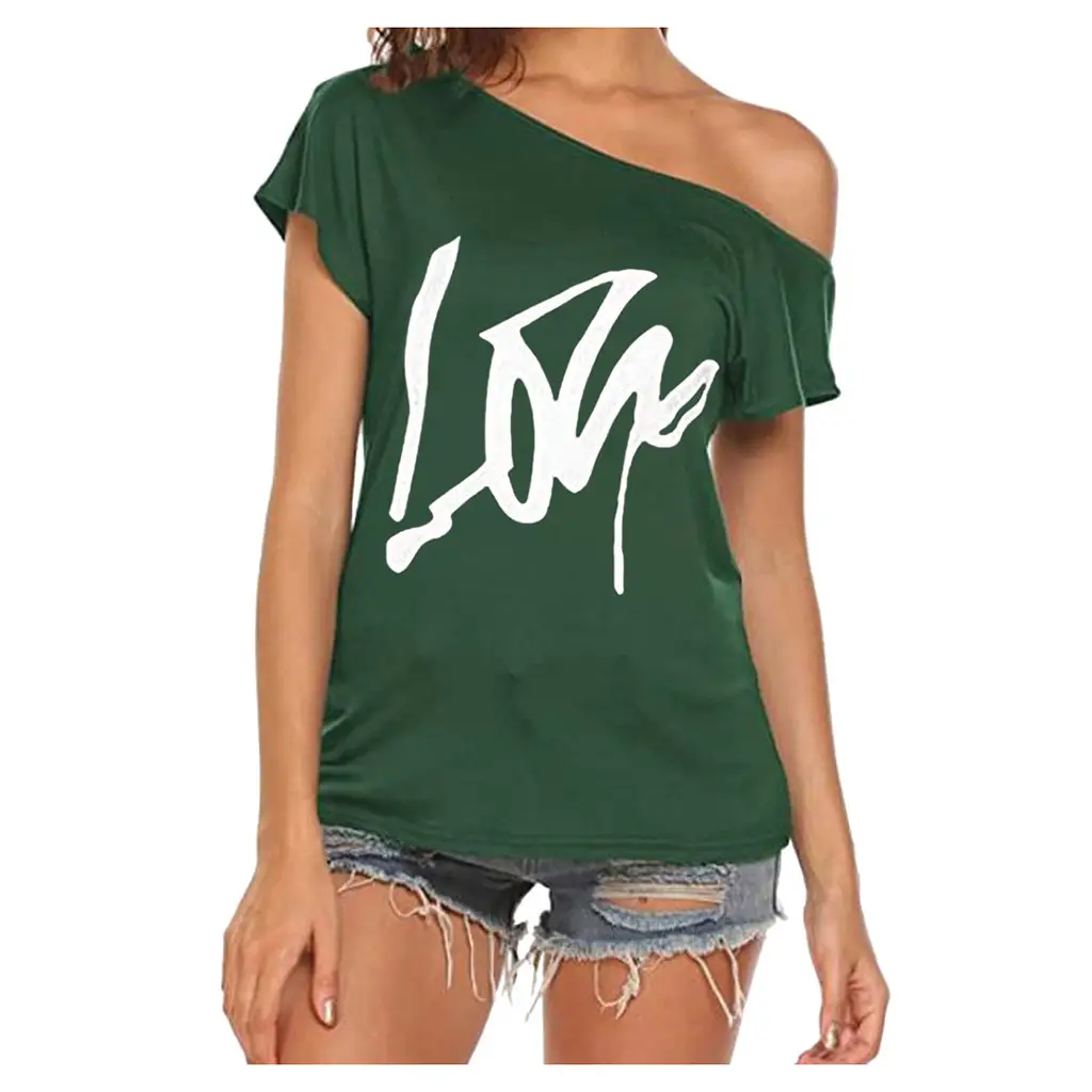 Black Love Letter Off-Shoulder T-Shirt Women