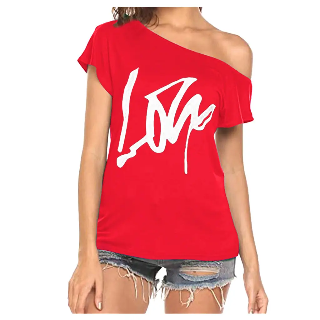 Black Love Letter Off-Shoulder T-Shirt Women