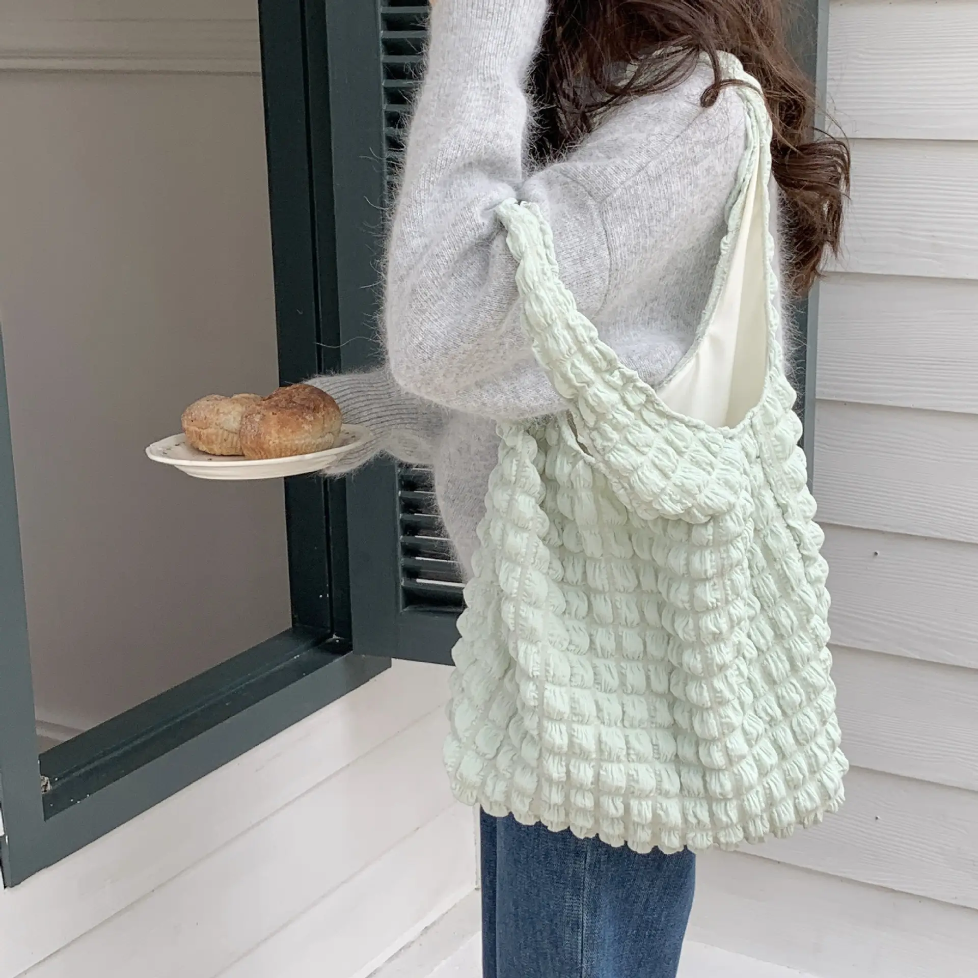 Stylish Light Green Bubble Bag for Women