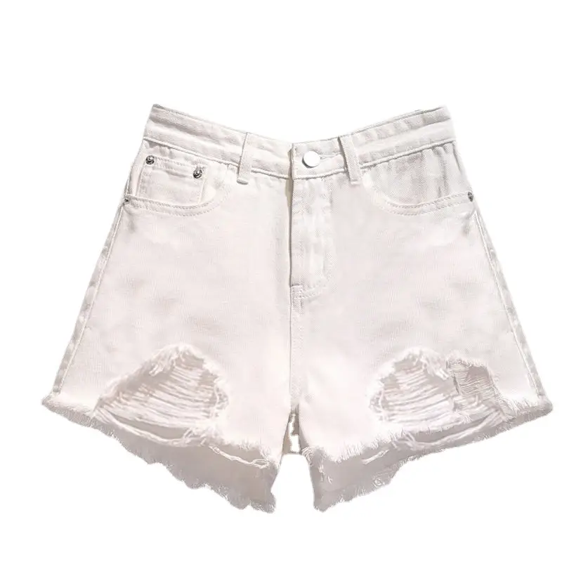 White Burr Edge High Waist Denim Shorts - Image 7