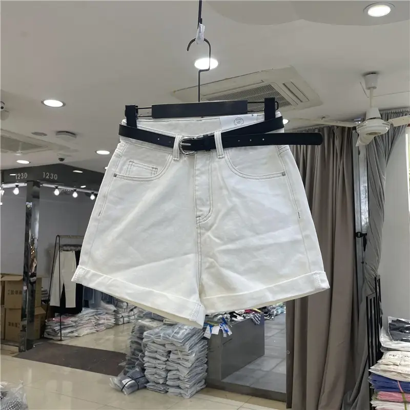 Women Denim Shorts Wide Leg Casual White - Image 7