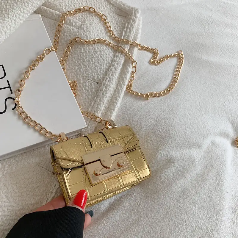 Silver Crocodile Chain Mini Shoulder Bag for Women - Image 4