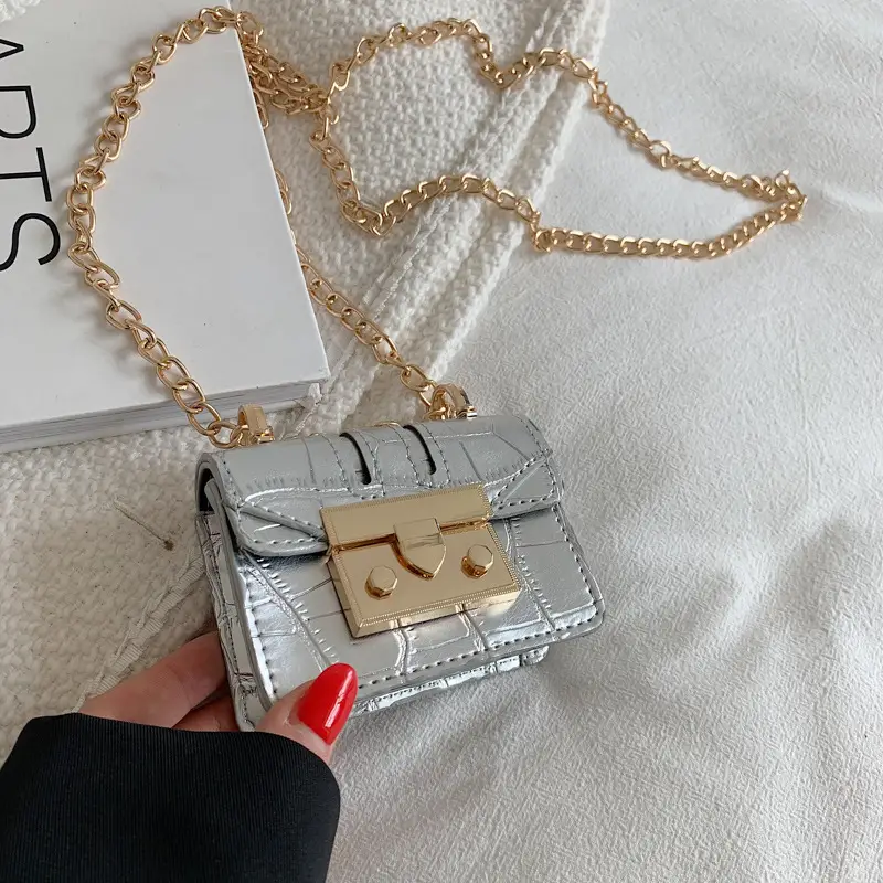 Silver Crocodile Chain Mini Shoulder Bag for Women - Image 5