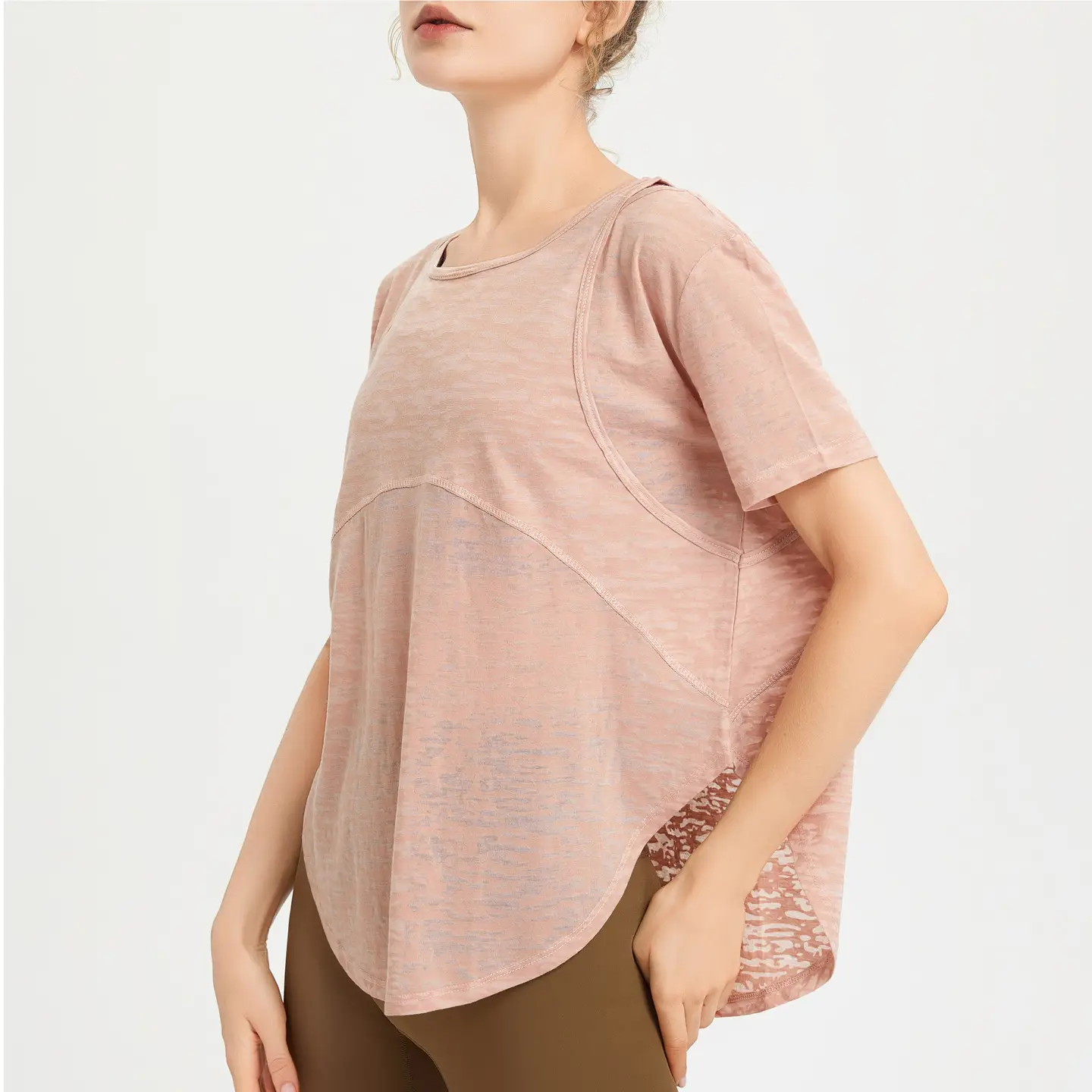 Women Crossbody Yoga Top Light Pink Loose Fit - Image 7