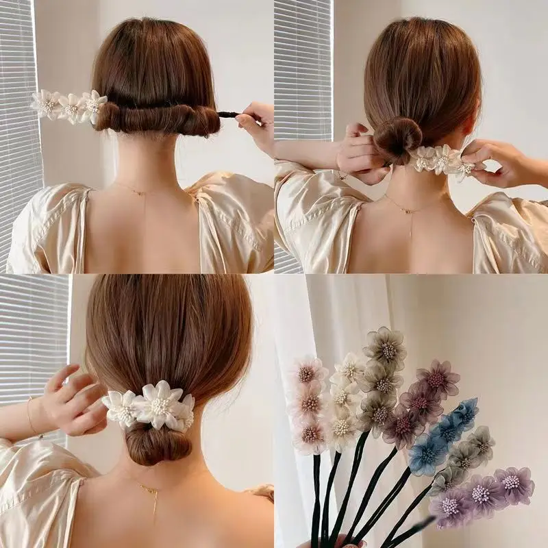 Organza Purple Flower Hair Curler Ball Headdress
