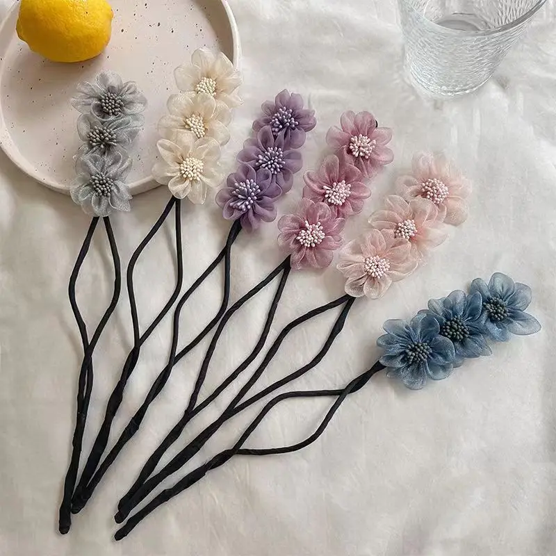 Organza Purple Flower Hair Curler Ball Headdress