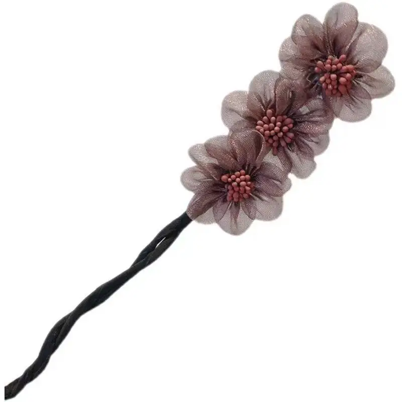 Organza Purple Flower Hair Curler Ball Headdress