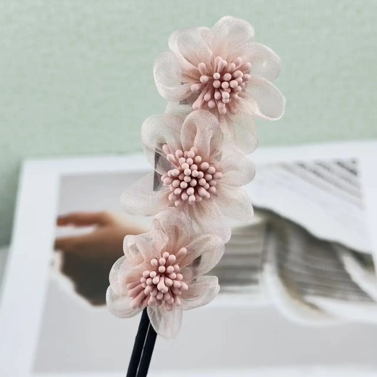 Organza Purple Flower Hair Curler Ball Headdress