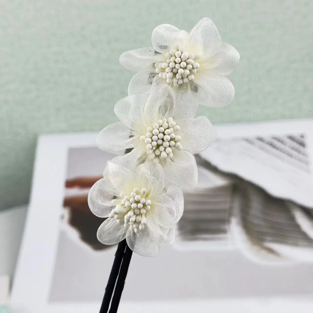 Organza Purple Flower Hair Curler Ball Headdress