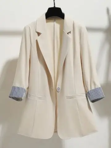 Women's New Korean Style Slim Fit Suit Jacket Beige - Image 7