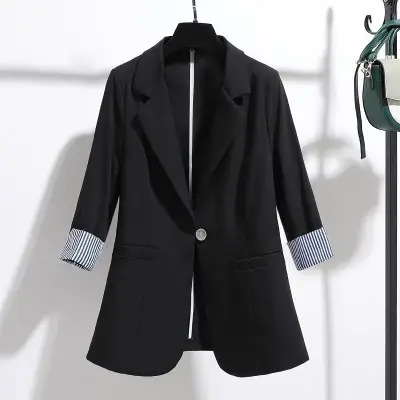 Women's New Korean Style Slim Fit Suit Jacket Beige - Image 2