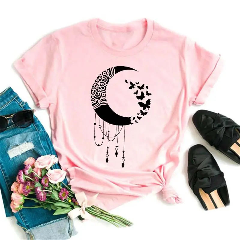 Women Pink Moon Butterfly T-Shirt with Star Design - Image 16