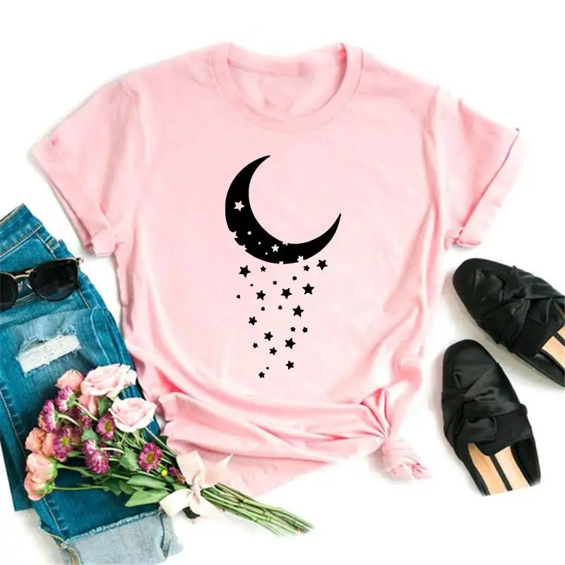 Women Pink Moon Butterfly T-Shirt with Star Design - Image 17