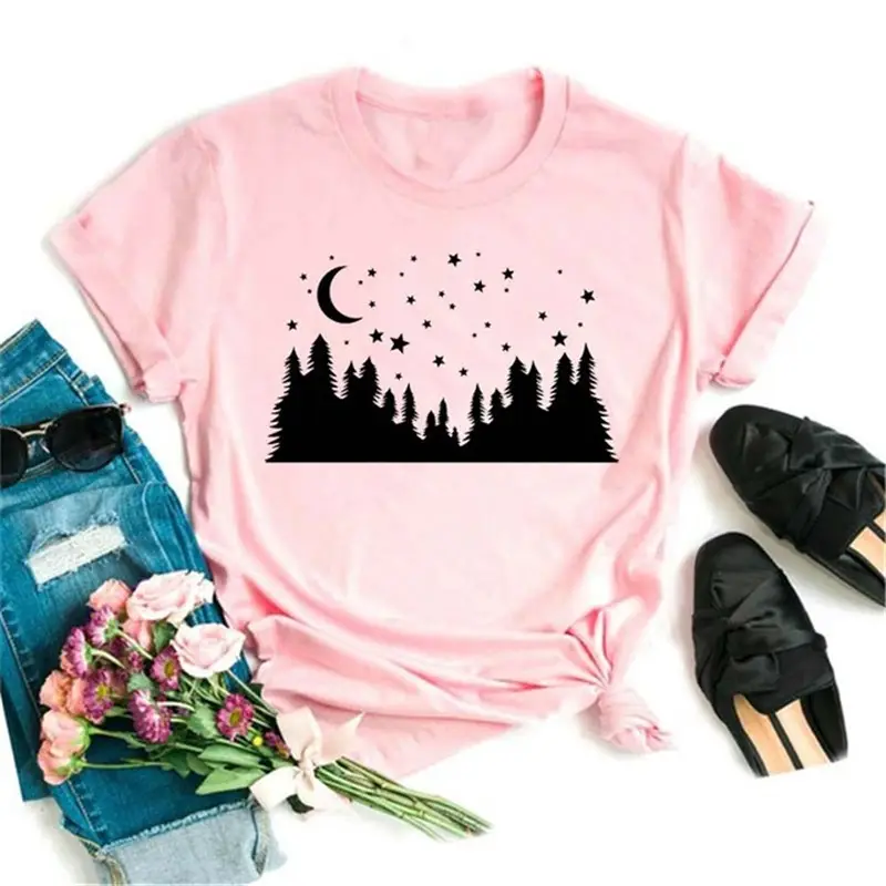 Women Pink Moon Butterfly T-Shirt with Star Design - Image 19