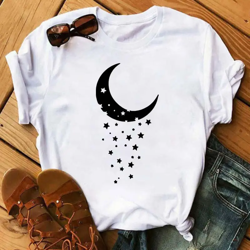 Women Pink Moon Butterfly T-Shirt with Star Design - Image 2