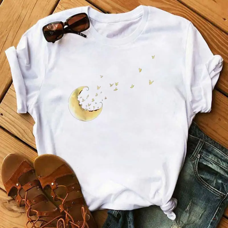 Women Pink Moon Butterfly T-Shirt with Star Design - Image 3
